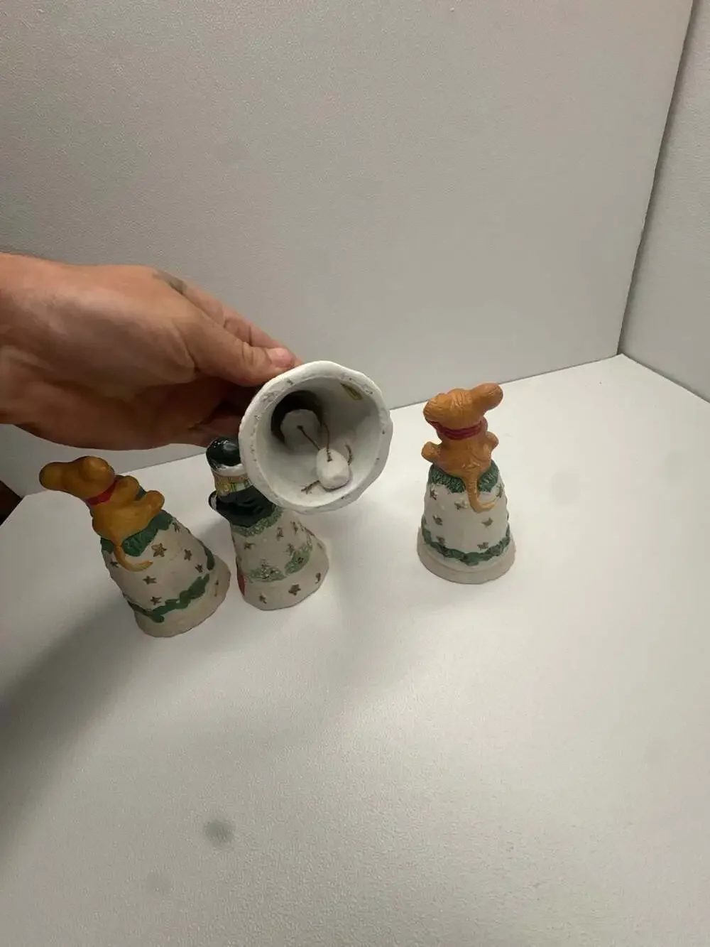 Set of 4 Vintage Christmas Animal Ceramic Decorative Figurines Bells